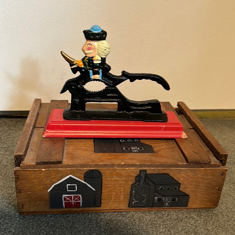Vintage Nutcracker, Soldier, Cast Iron on a Wood Base